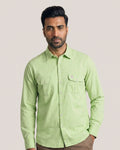 Electric Green Twill Double Flap Pocket Slim Fit Casual Shirt