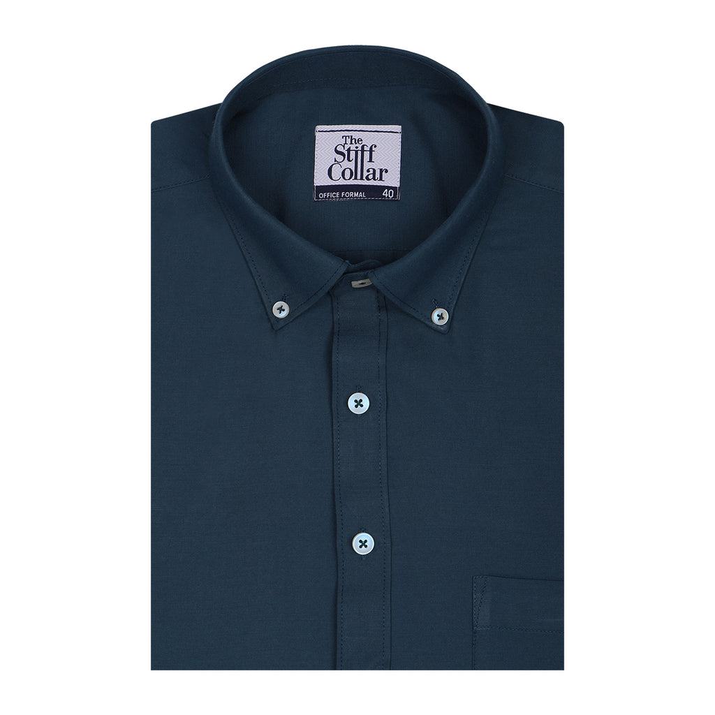 Prussian Blue Poplin Button Down Cotton Shirt