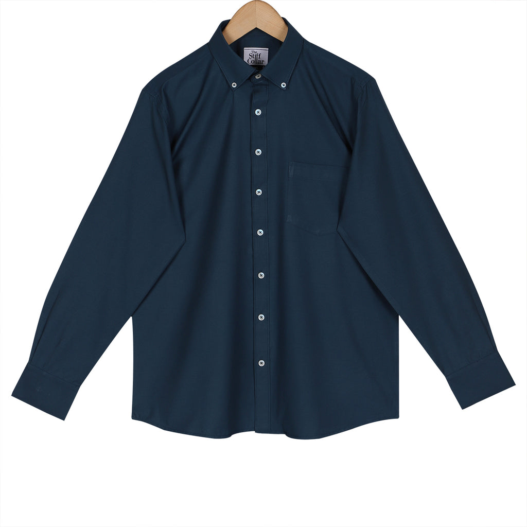 Prussian Blue Poplin Button Down Cotton Shirt