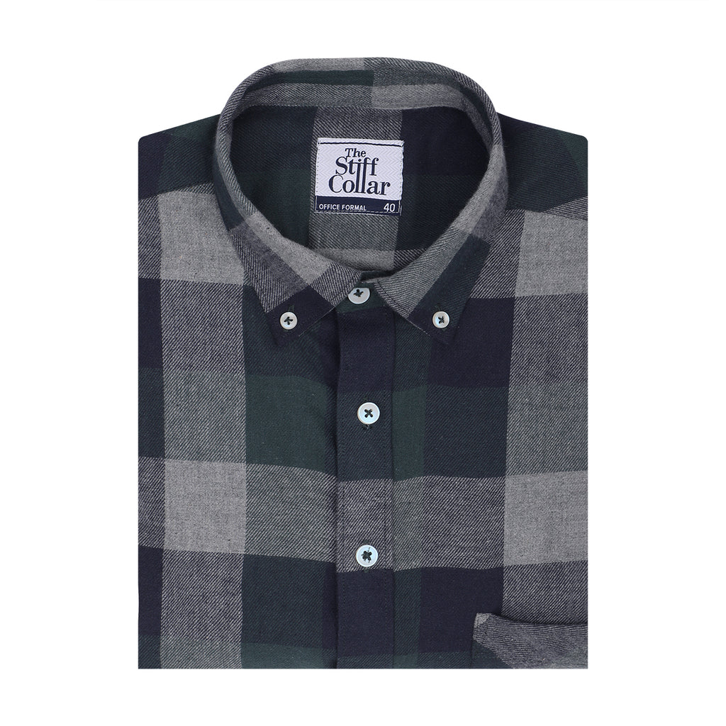 Wild Green Flannel Checks Button Down Cotton Shirt