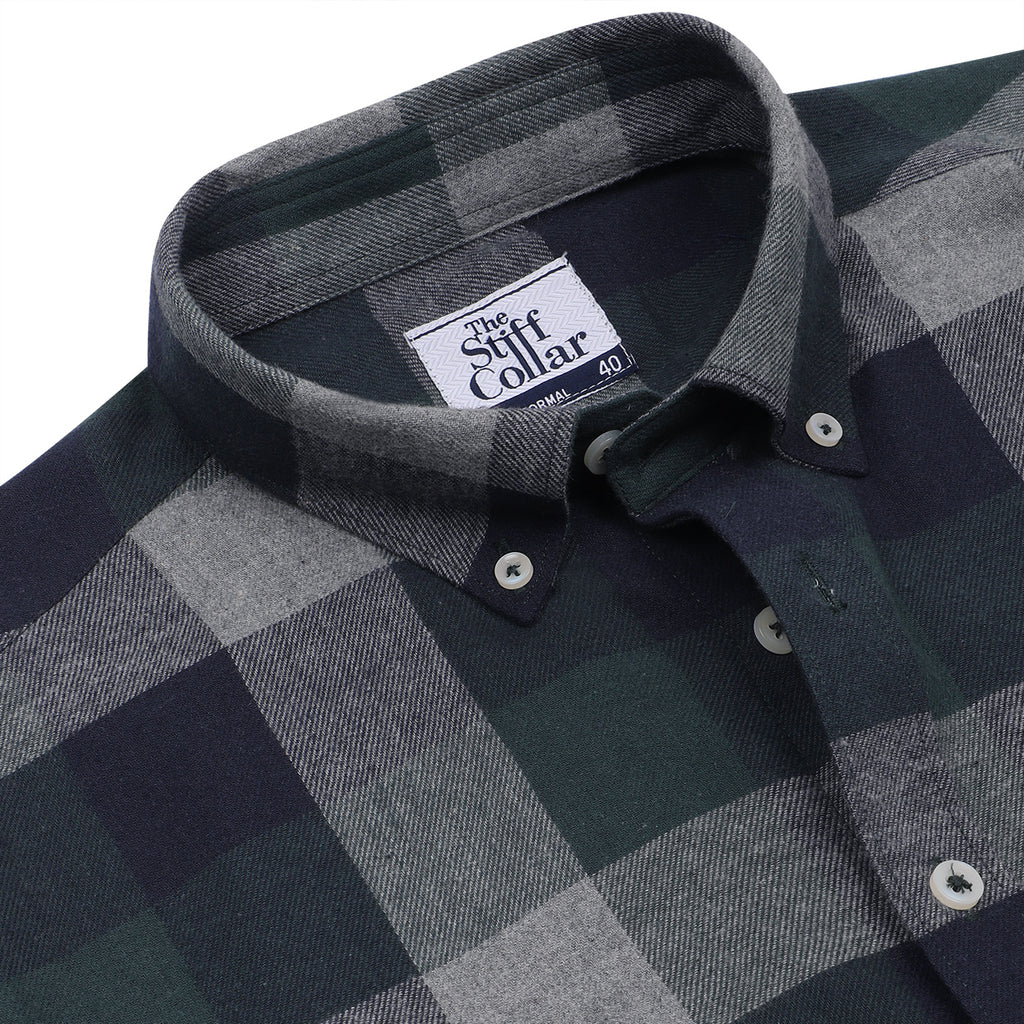 Wild Green Flannel Checks Button Down Cotton Shirt