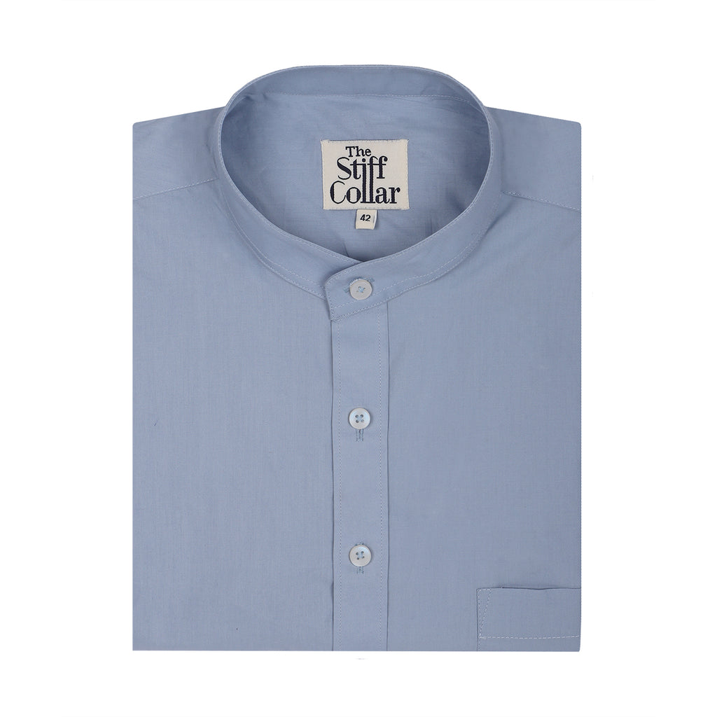 Shark Gray Poplin Mandarin Collar Shirt