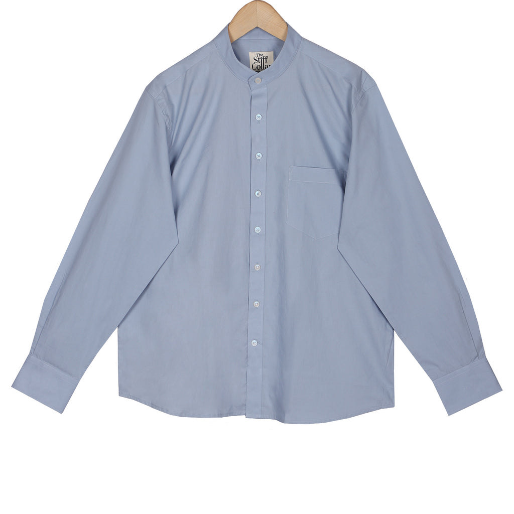 Shark Gray Poplin Mandarin Collar Shirt
