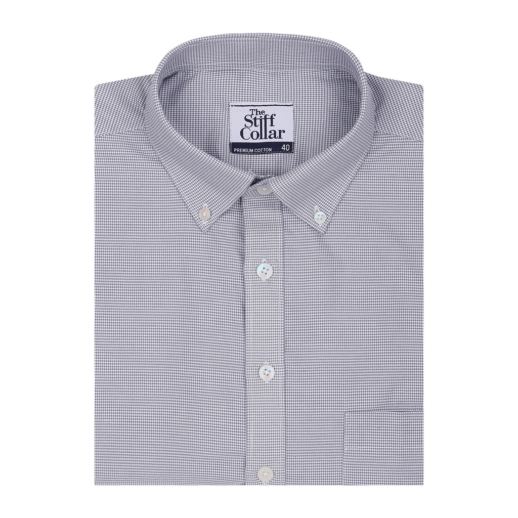 Silver Gray Houndstooth Button Down Executive Shirt