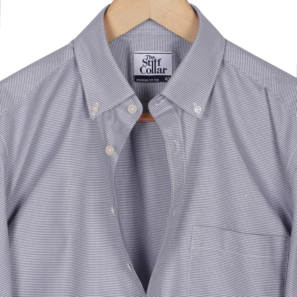Silver Gray Houndstooth Button Down Executive Shirt