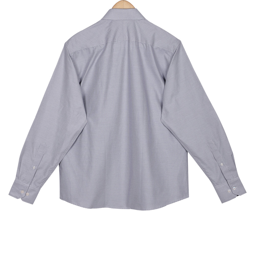 Silver Gray Houndstooth Button Down 2 Ply Cotton Shirt