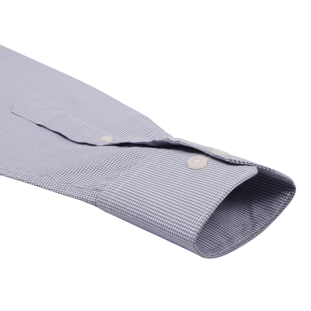 Silver Gray Houndstooth Button Down 2 Ply Cotton Shirt