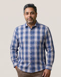 Grey Blue Tartan Checks Regular Fit Cotton Shirt