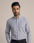 Gunmetal Grey Stripes Poplin Button Down Cotton Shirt