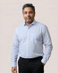 Ice Blue Outlined Gingham Check Regular Fit 2 Ply Giza Cotton Shirt