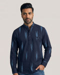 Indigo Midnight Ikat Linen Rolled Up Sleeves Short Kurta
