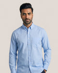 Istanbul Blue Herringbone Button Down 2 Ply Premium Giza Cotton Shirt