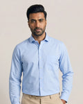 Istanbul Blue Herringbone Regular Fit 2 Ply Premium Giza Cotton Shirt