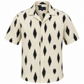 Double-Cloth Cream Patch Print Cuban Collar Half Sleeve Shirt