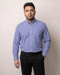 Jodhpur Blue Check Button Down Cotton Blend Shirt