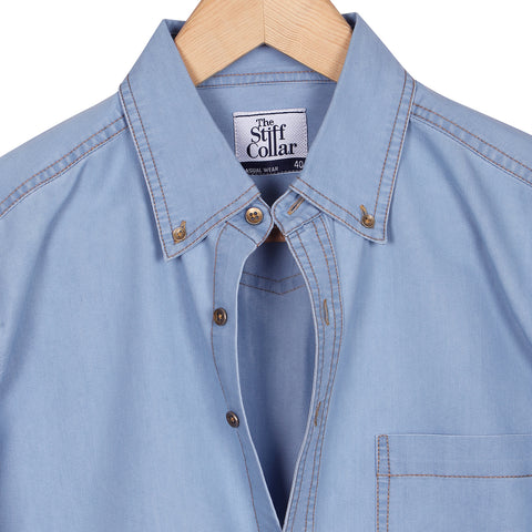Stone Blue Checks Button Down Cotton Shirt