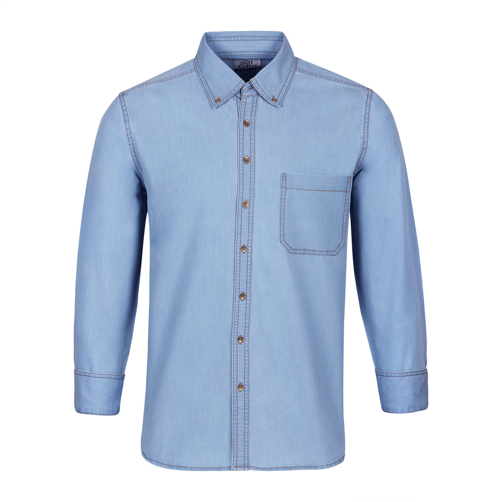 Fresh Blue Ice Denim Button Down Collar Shirt