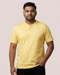 Lemon Yellow Pure Cotton Slub Henley T-Shirt