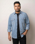 Light Blue Ice Washed Denim Shirt
