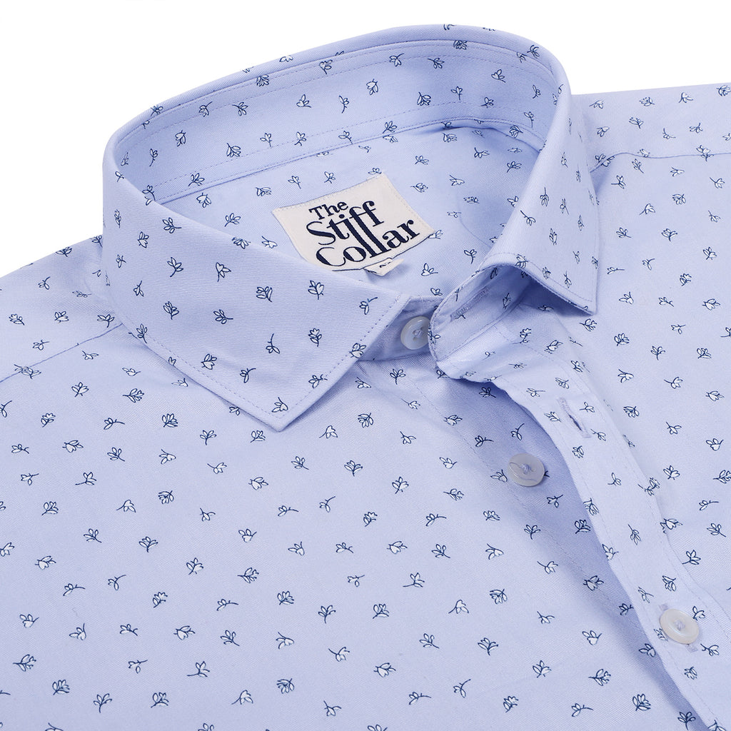 Iris Purple And Blue Floral Twill Half Sleeve Cotton Shirt Combo