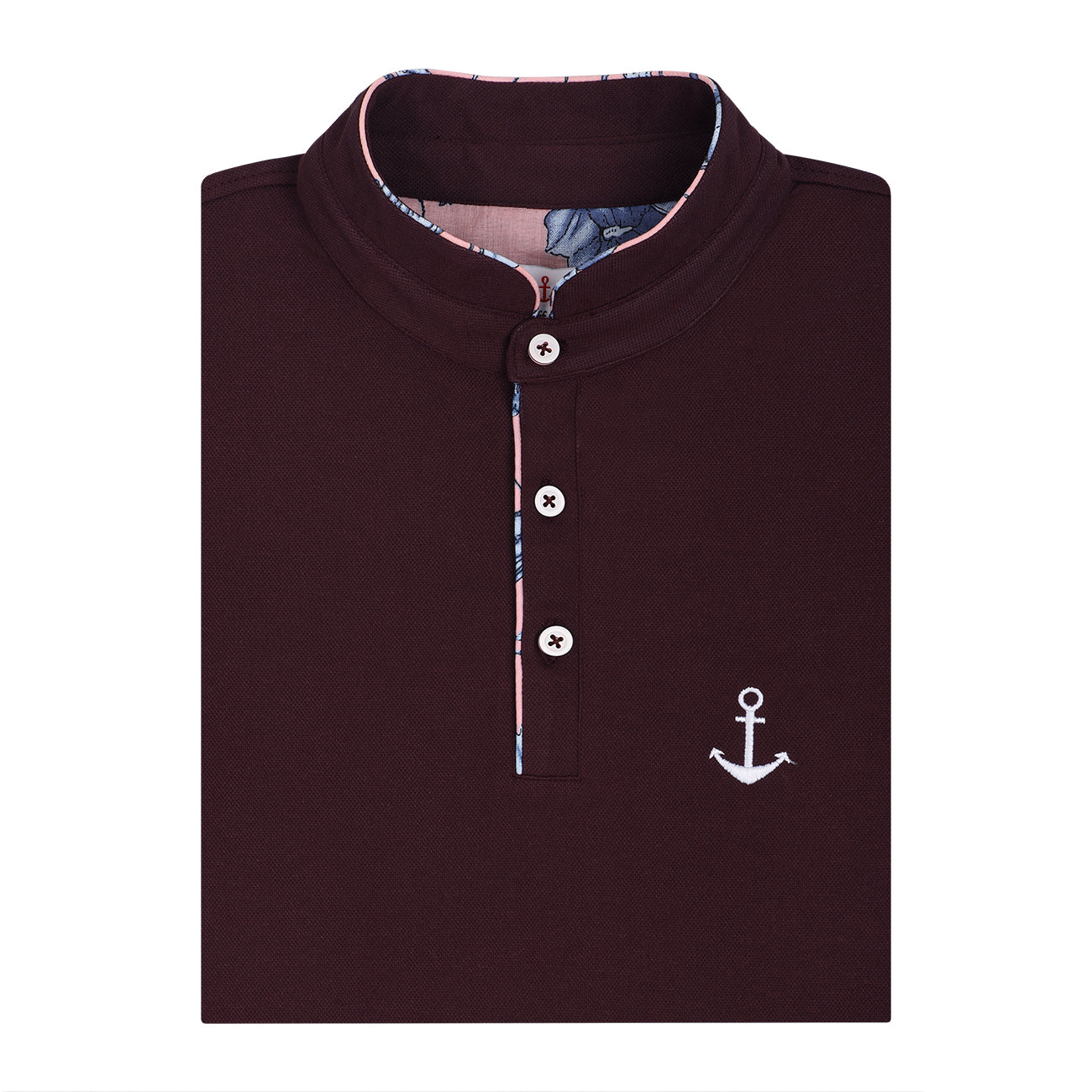 Soft Cotton Rich Maroon Polo T-shirt with Mandarin Collar