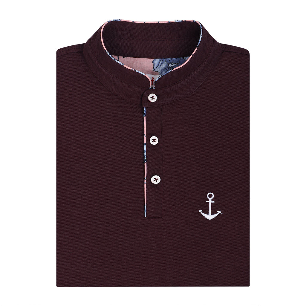 Maroon Mandarin Collar Premium T-shirt
