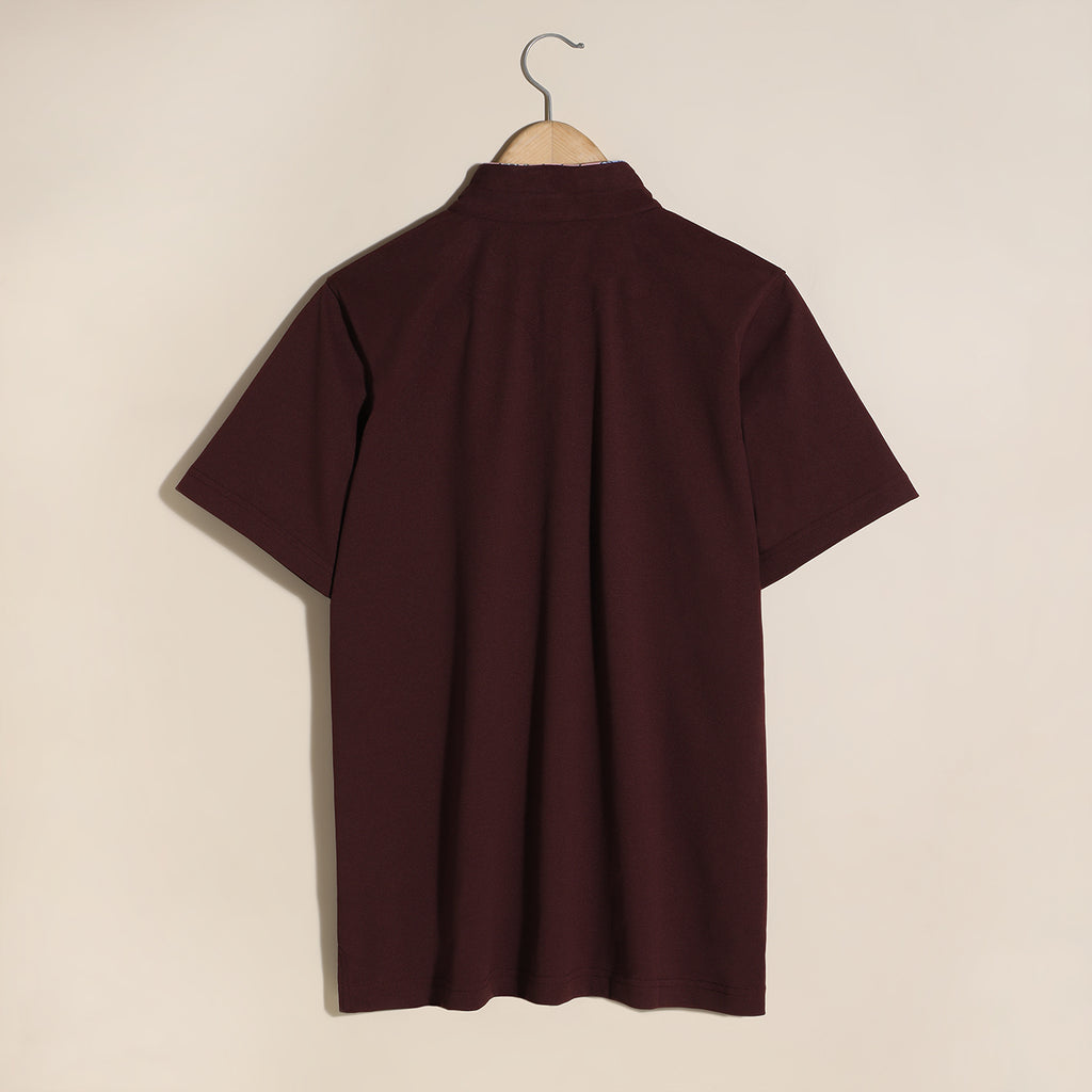 Maroon Mandarin Collar Premium T-shirt