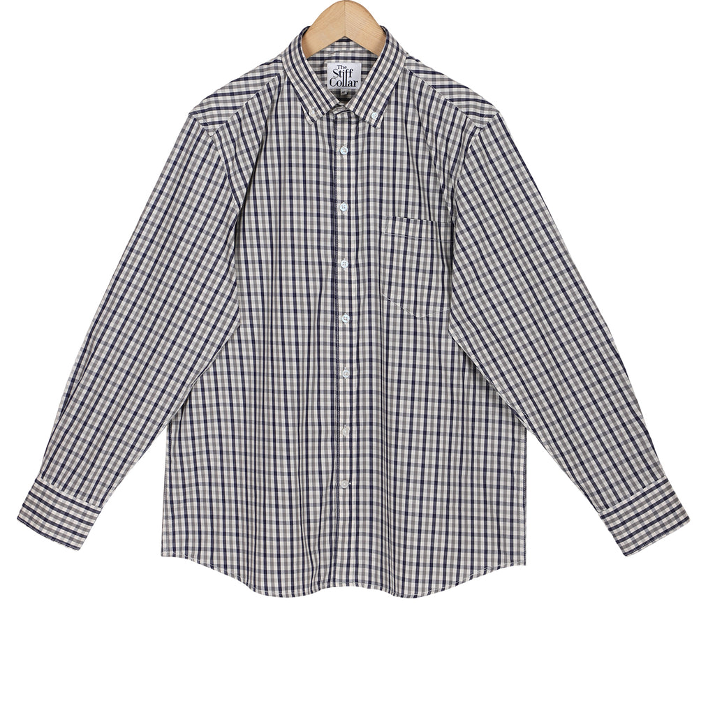 Mist Grey Gingham Check Button Down Cotton Shirt Thestiffcollar