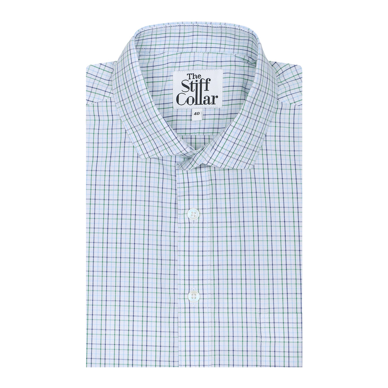 Green Blue Tattersall Check Regular Fit Cotton Shirt Green Blue Tattersall Check Regular Fit Cotton Shirt
