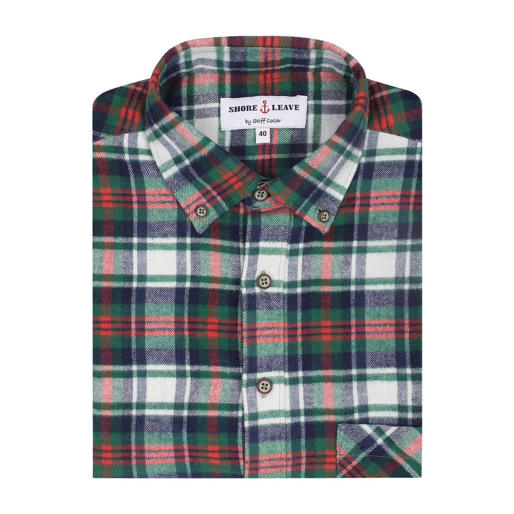 Green Check Flannel Button Down Casual Shirt