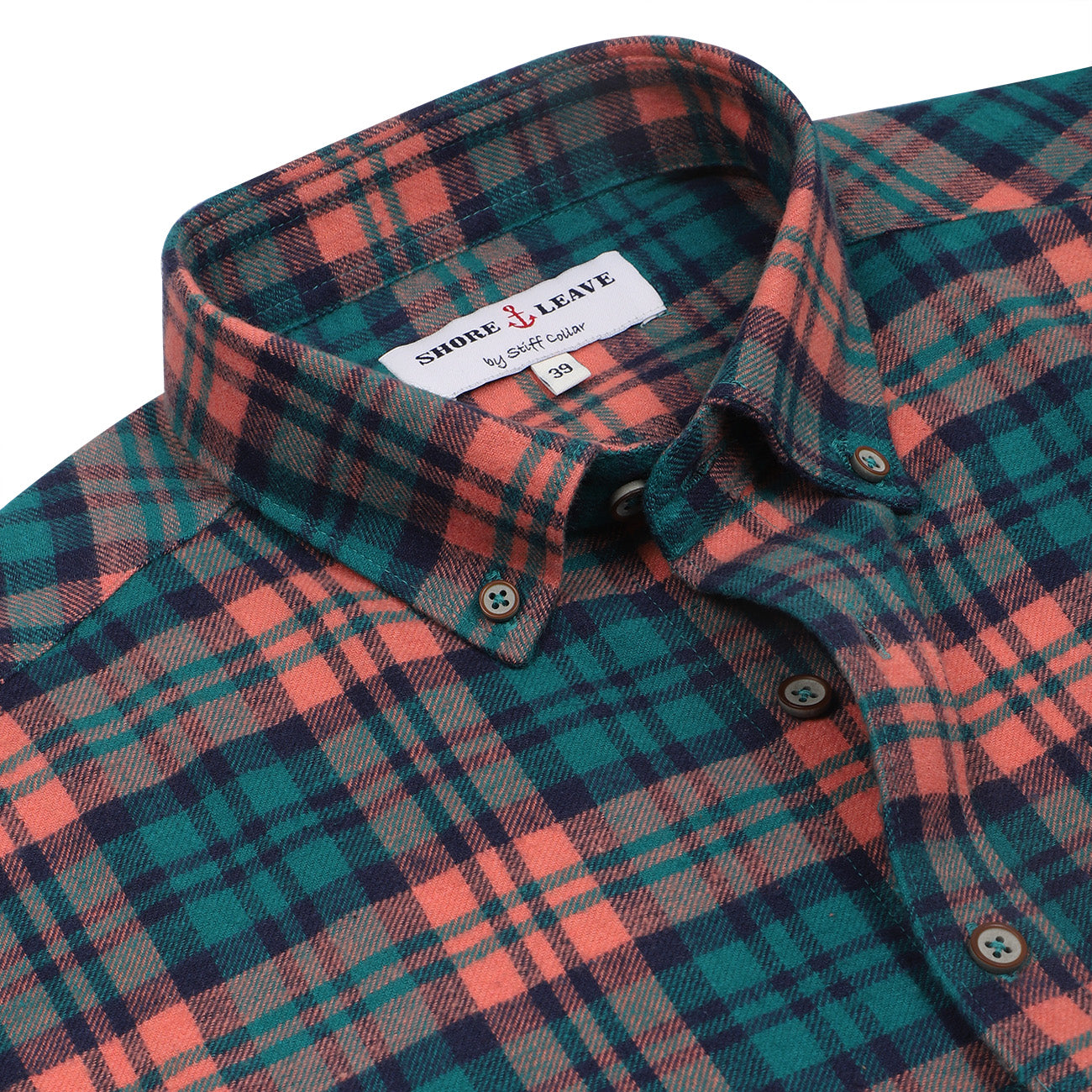 Orange Green Check Flannel Button Down Casual Shirt