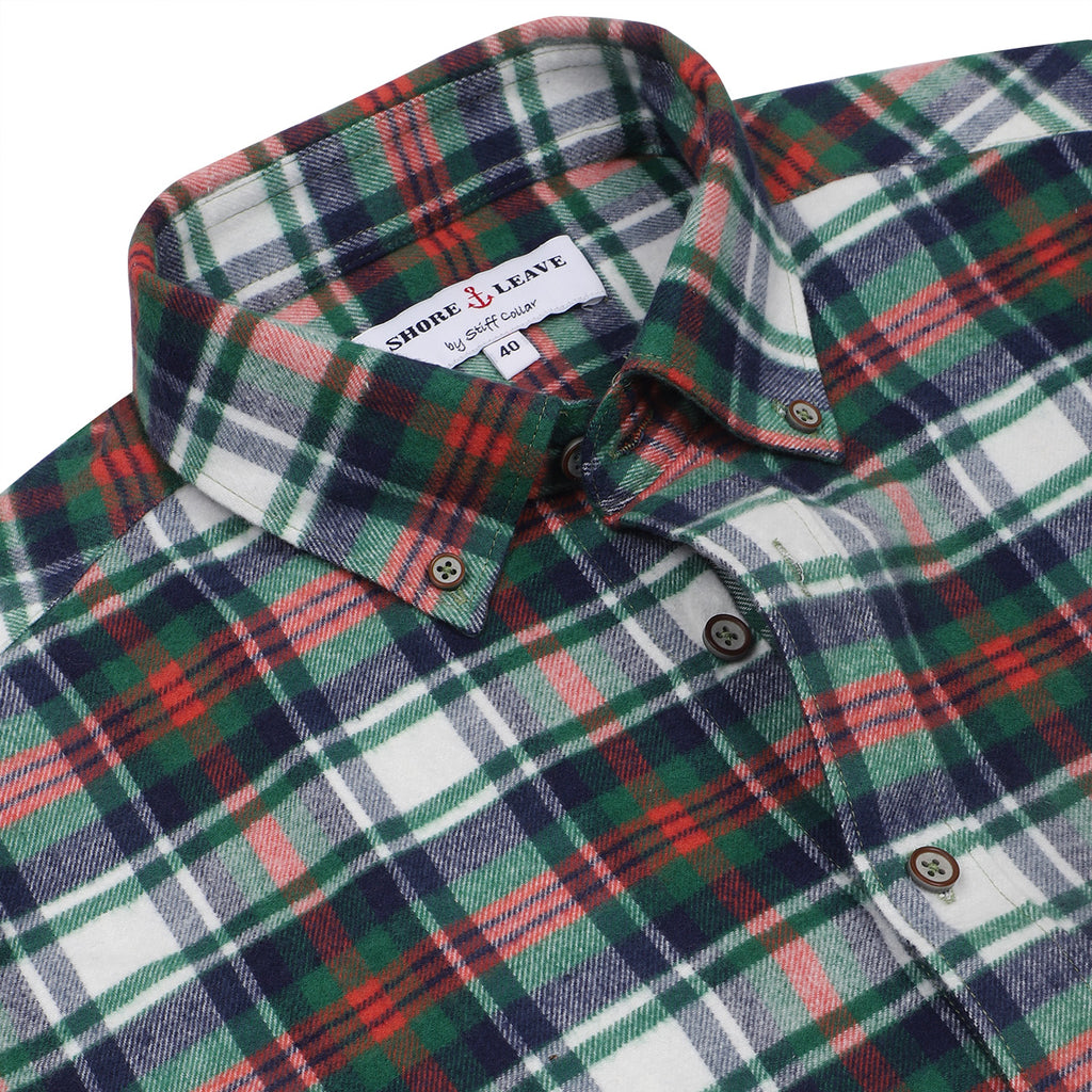 Green Check Flannel Button Down Casual Shirt
