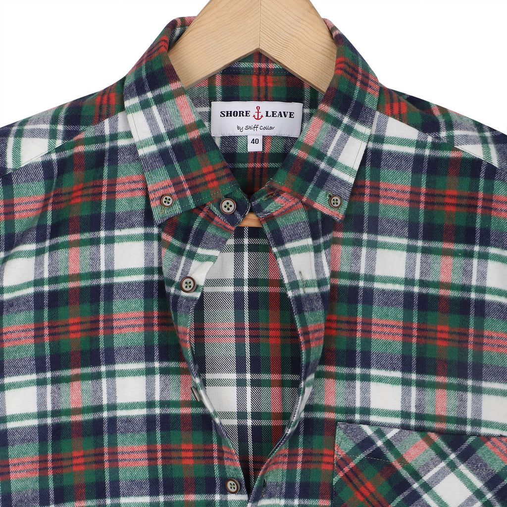 Green Check Flannel Button Down Casual Shirt