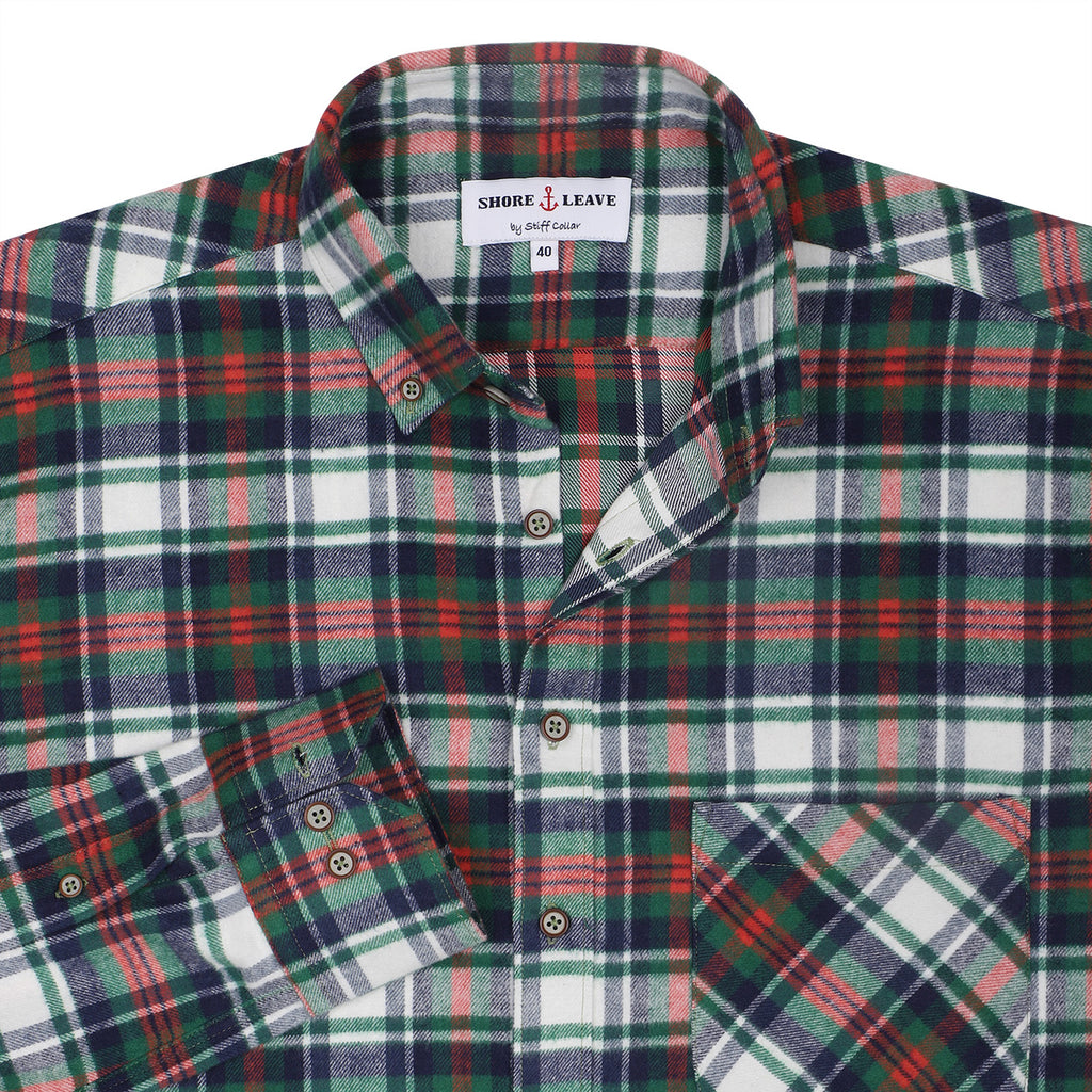 Green Check Flannel Button Down Casual Shirt