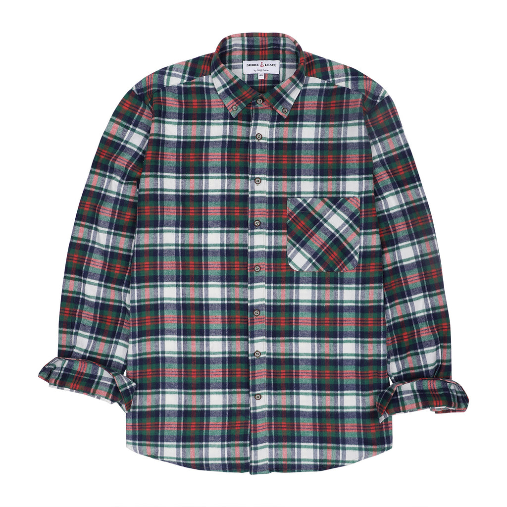 Green Check Flannel Button Down Casual Shirt