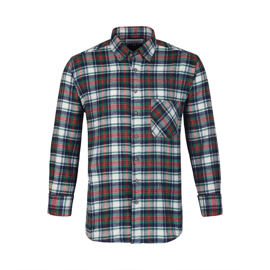Green Check Flannel Button Down Casual Shirt