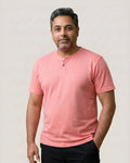 Miami Pink Pure Cotton Slub Henley T-Shirt
