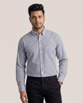 Monti French Navy Blue Stripes Button Down Satin Cotton Shirt