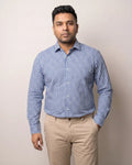 Monti Navy Blue Gingham Checks Regular Fit 2 Ply Giza Cotton Shirt