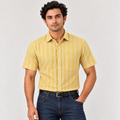 Miami Sunshine Yellow Striped Regular Fit Half Sleeve Cotton Casual Shirt