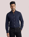 Navy Blue Button Down Cotton Linen Shirt