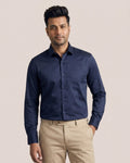 Navy Satin Regular Fit Cotton Shirt