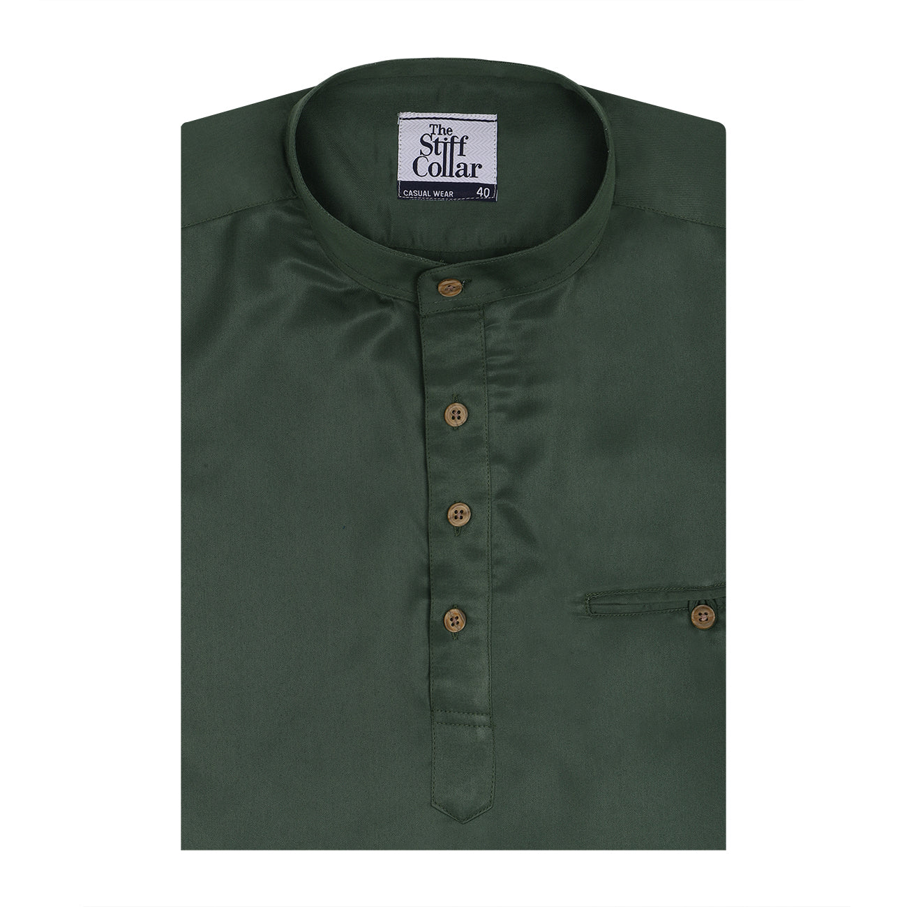 Bottle Green Satin Rolled Up Sleeves Premium Kurta Shirt