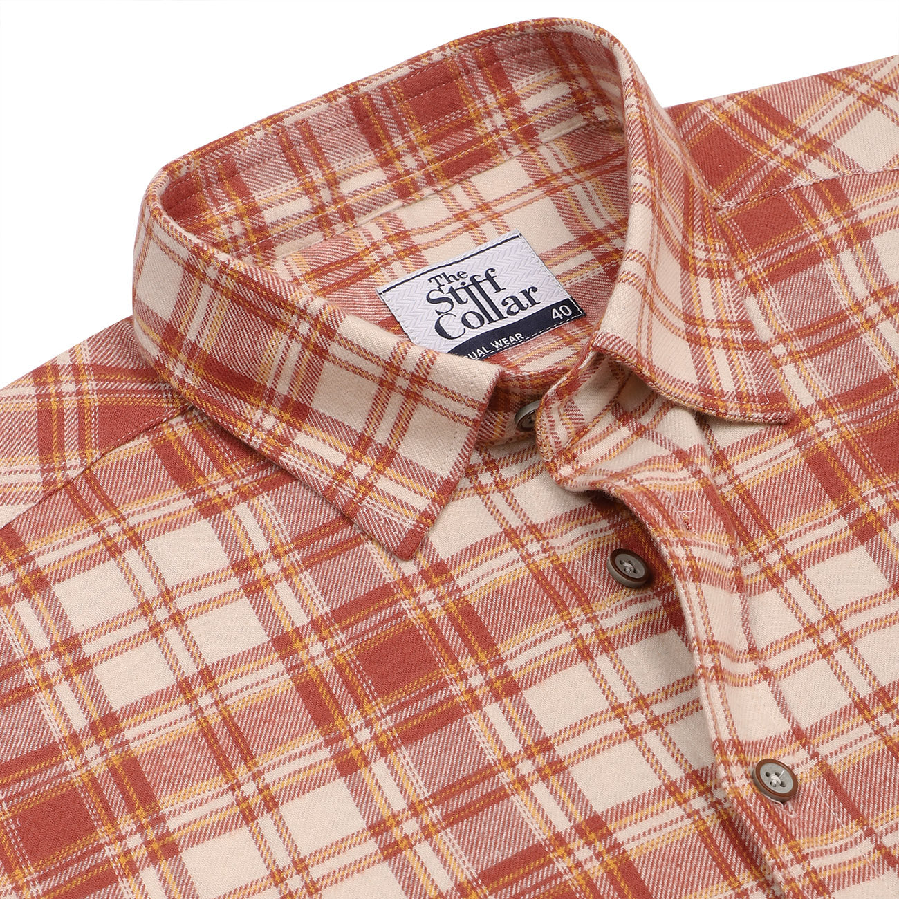 Valencia Orange Check Flannel Regular Fit Casual Shirt