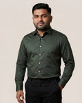 Olive Green Satin Regular Fit Cotton Shirt