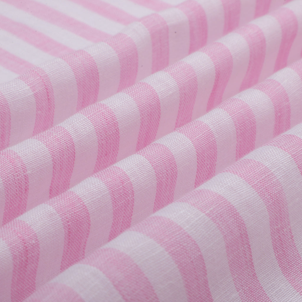 White Pink Candy Stripe Linen Half Sleeve Cotton Shirt