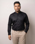 Party Black Satin Mandarin Collar Cotton Shirt