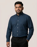 Prussian Blue Poplin Button Down Cotton Shirt