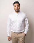 Pure White Satin Mandarin Collar Cotton Shirt