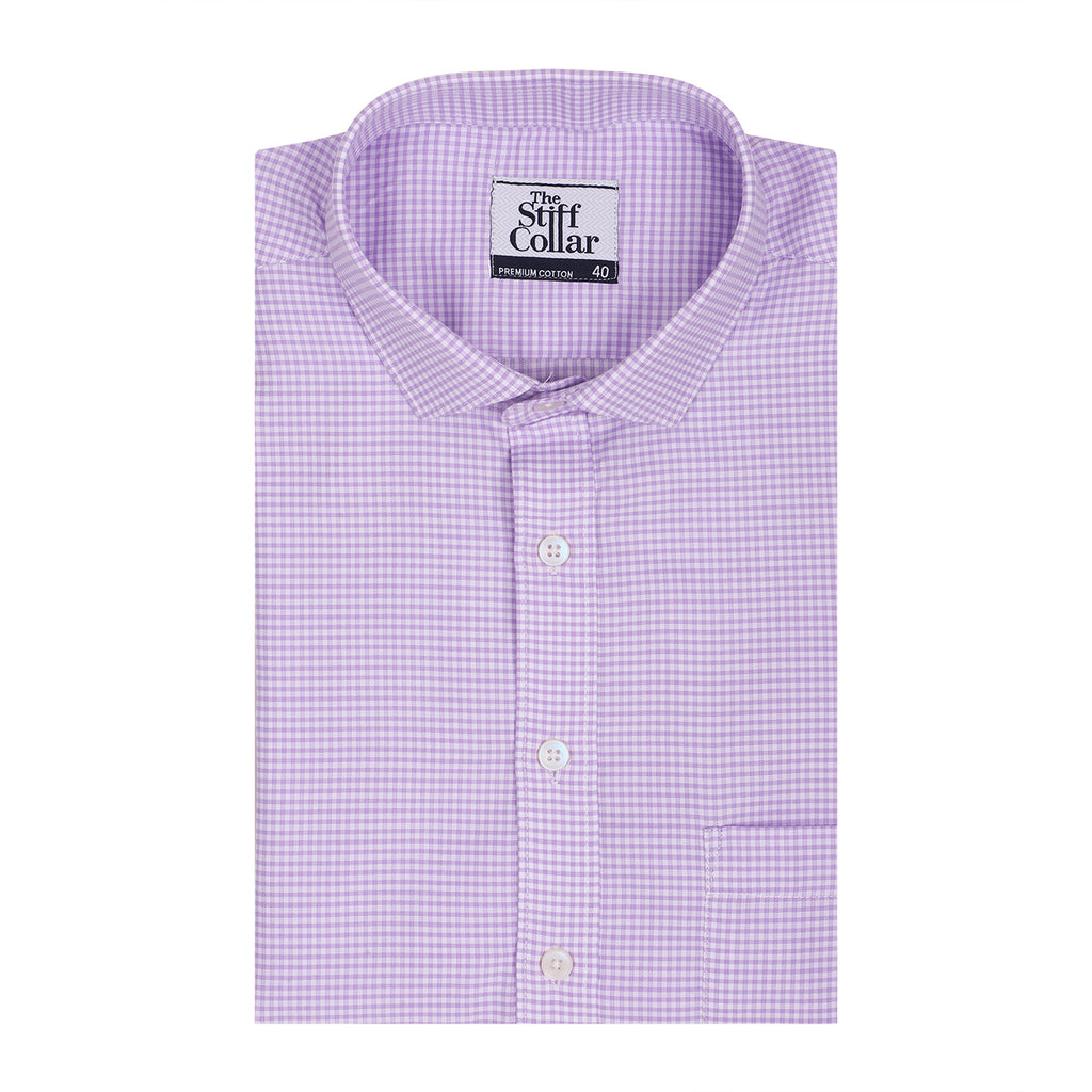 Luthai Lilac Checks Half Sleeve 2 Ply Giza Cotton Shirt